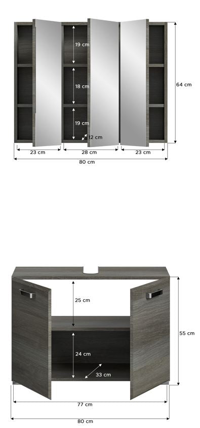 TK72 Badkombination (B/H/T: 80x185x37 cm) in Rauchsilber Nachbildung