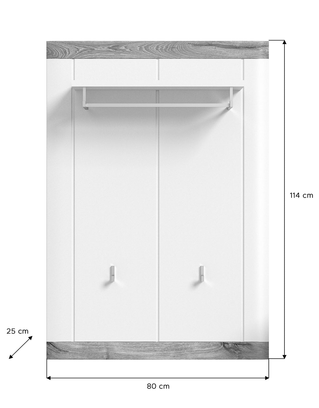 TK49 Garderobenpaneel (B/H/T: 80x114x25 cm) in weiß Nachbildung und weiß matt tiefzieh