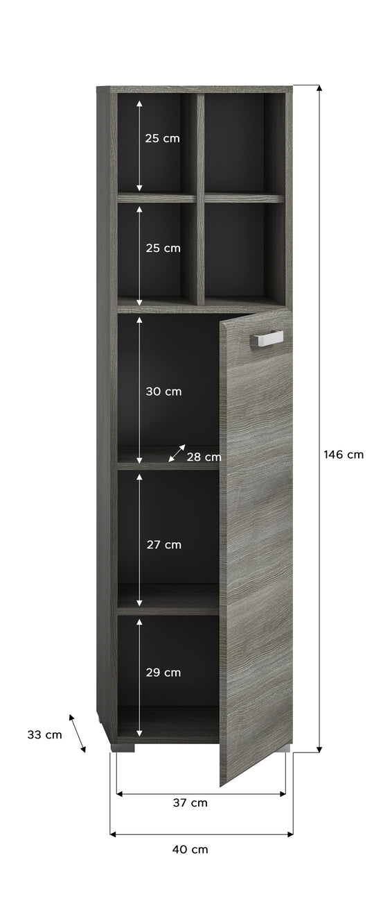 TK72 Standschrank (B/H/T: 40x146x33 cm) in Rauchsilber Nachbildung