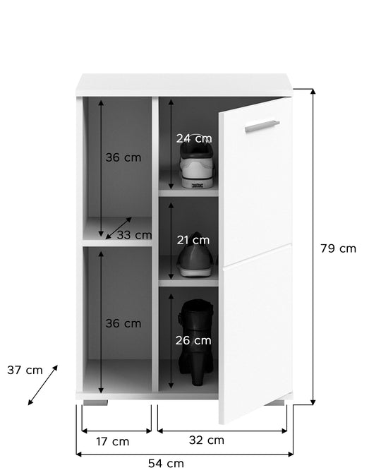 TK61 Schuhkommode (B/H/T: 55x79x37 cm) in weiß Nachbildung und weiß Hochglanz