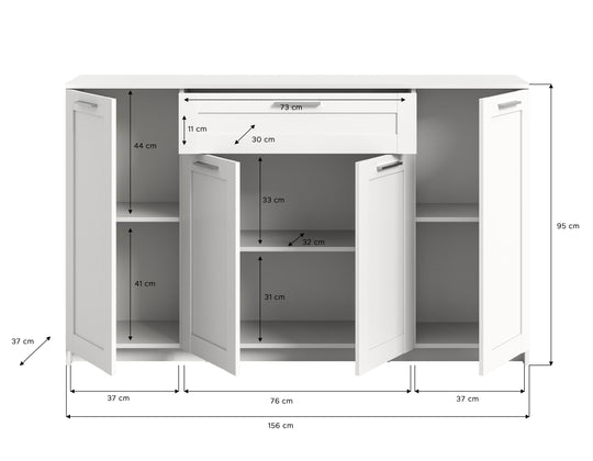 TK43 Sideoard (B/H/T: 156x95x37 cm) in weiß Nachbildung und weiß Nachbildung