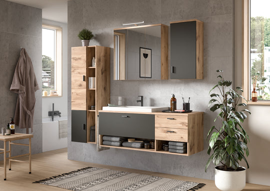 TK42 Spiegelschrank (B/H/T: 80x75x20 cm) in Nox Oak Nachbildung und Spiegelfront