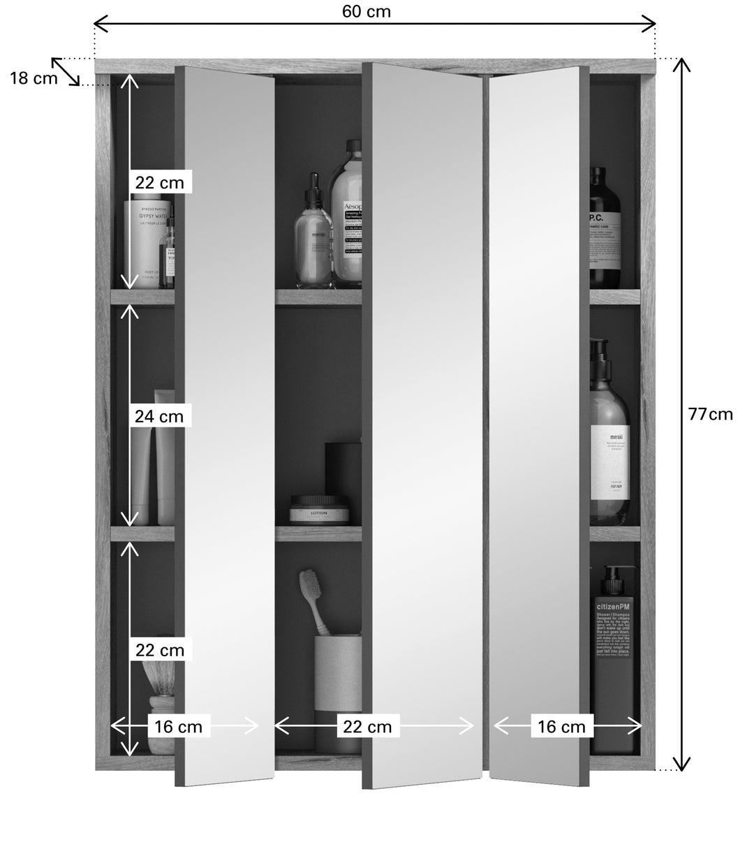 Spiegelschrank I Modell TK8 I Design: hochwertige Spiegelfront mit Korpus in Nox Oak