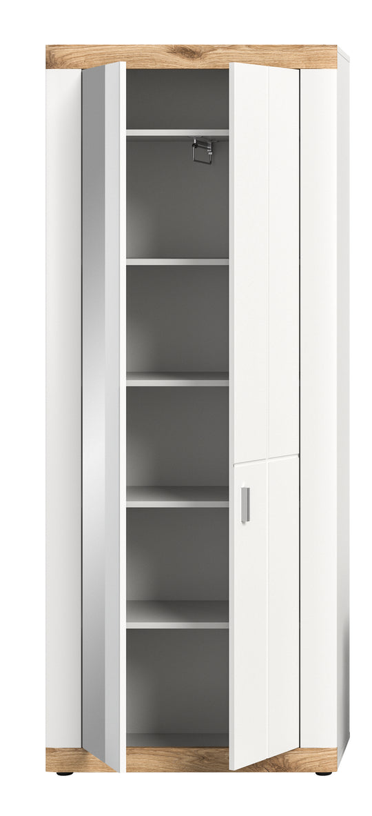 TK49 Garderobenschrank (B/H/T: 77x193x37 cm) in weiß Nachbildung und weiß matt tiefzieh