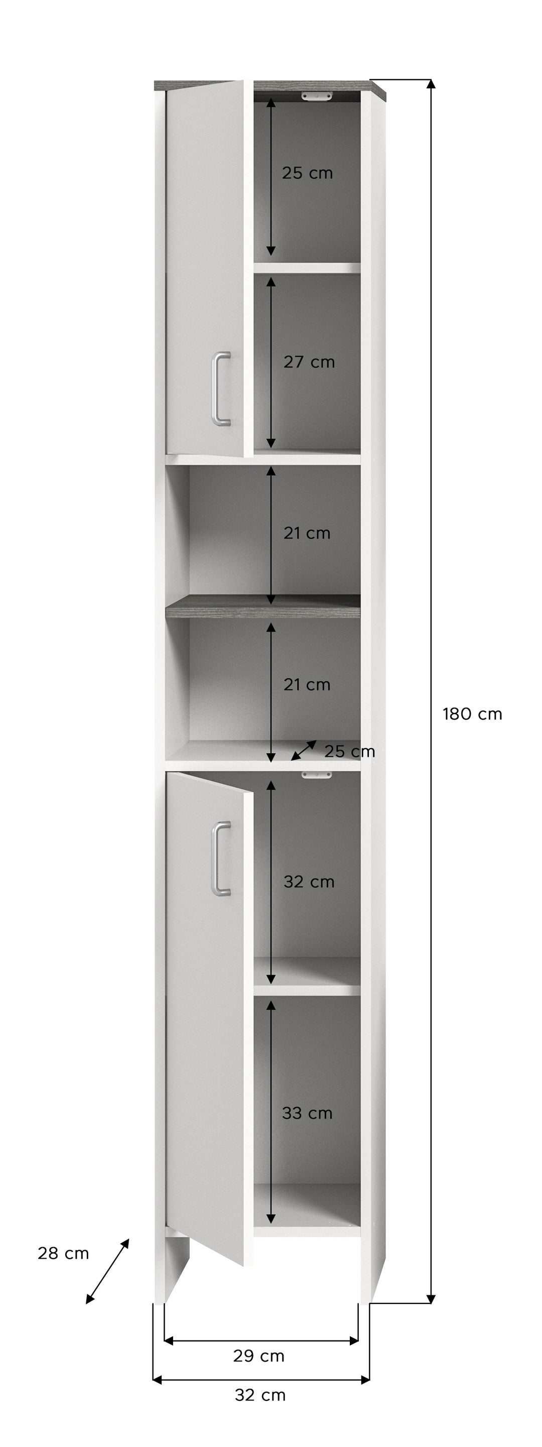 TK52 Hochschrank (B/H/T: 32x180x28 cm) in weiß Nachbildung