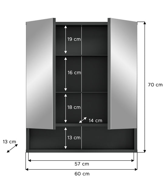 TK46 Spiegelschrank (B/H/T: 60x71x18 cm) in grau Nachbildung und Spiegelfront