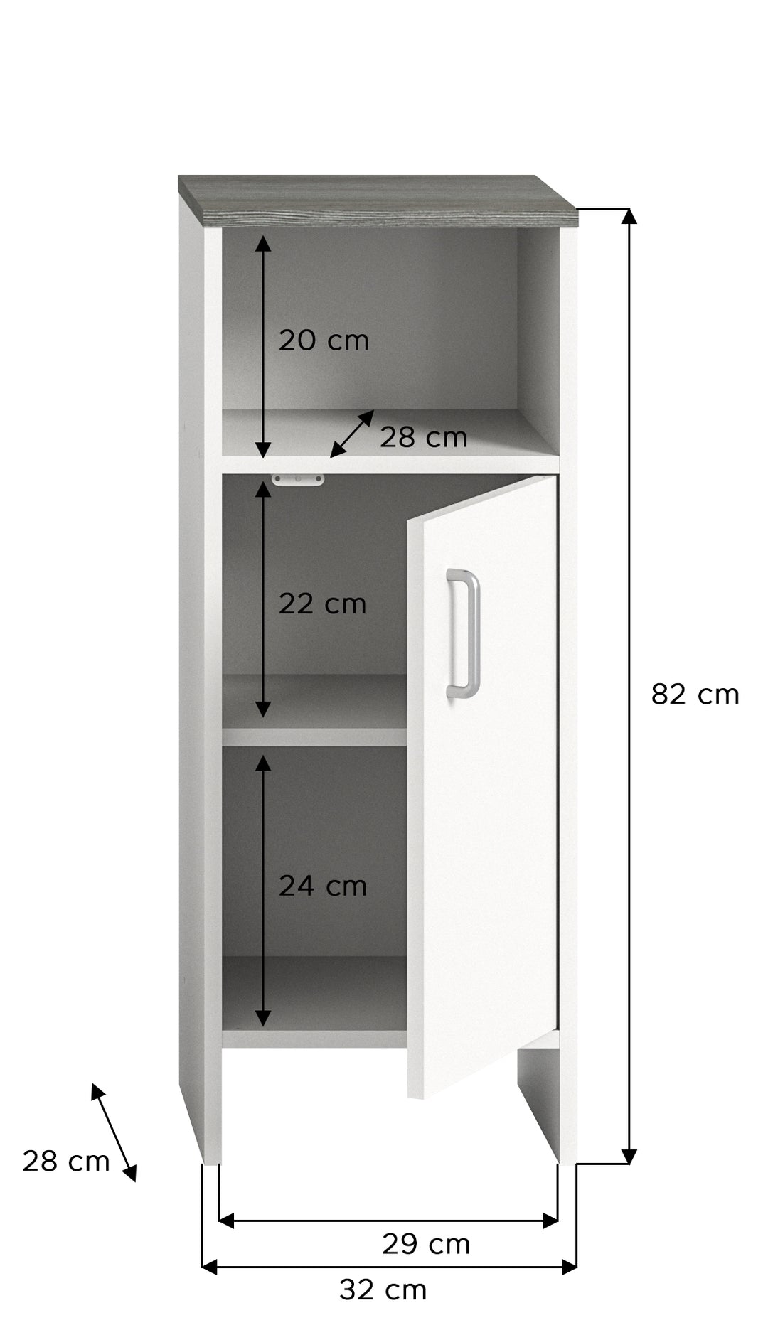 TK52 Standschrank (B/H/T: 32x82x28 cm) in weiß Nachbildung