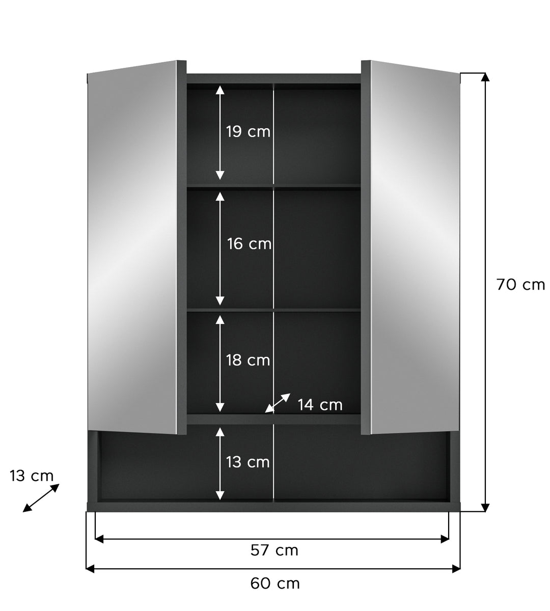 TK46 Badkombination (B/H/T: 60x188x34 cm) in grau Nachbildung und weiß matt tiefzieh