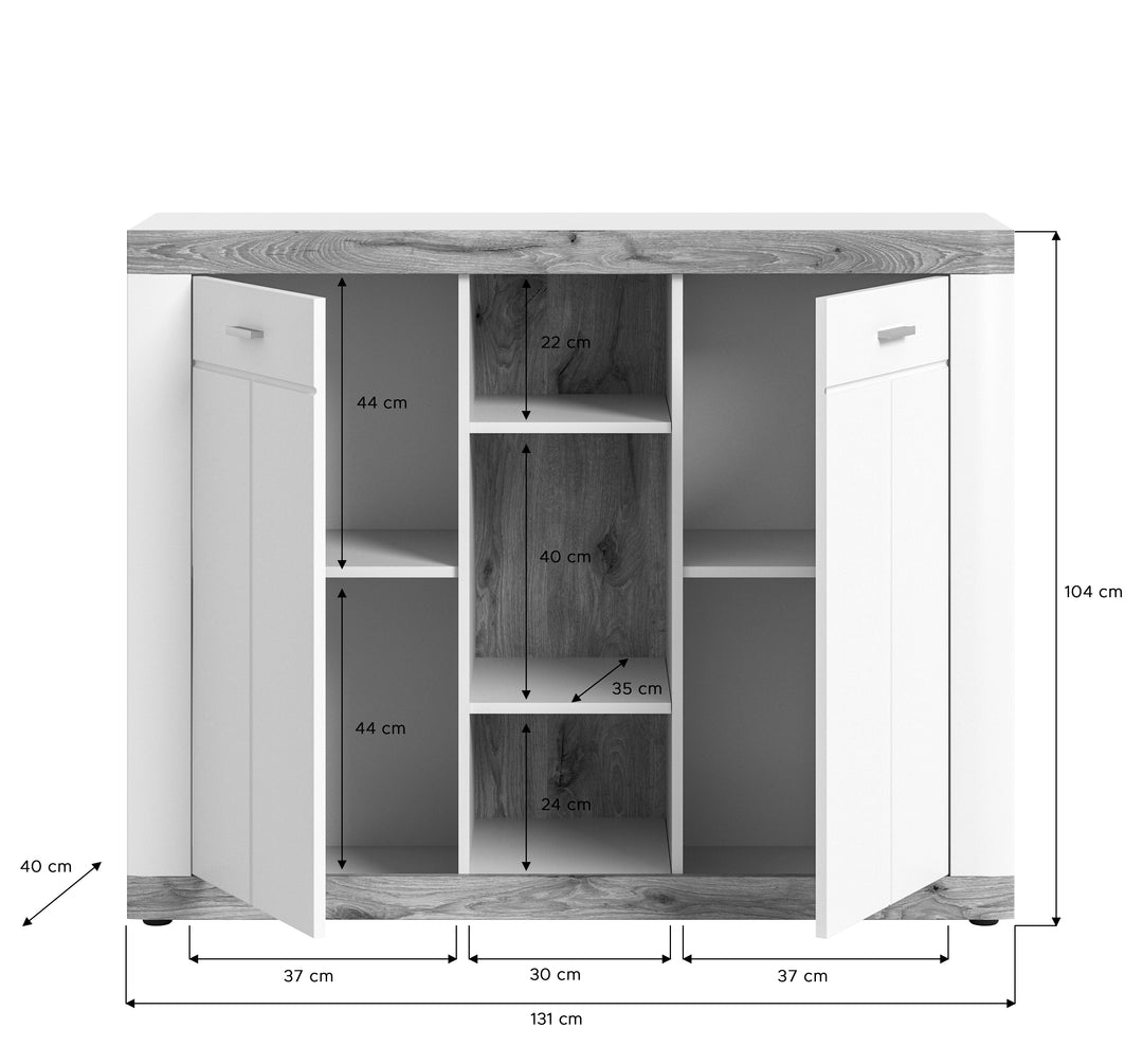 TK49 Kommode (B/H/T: 104x131x40 cm) in weiß Nachbildung und weiß matt tiefzieh