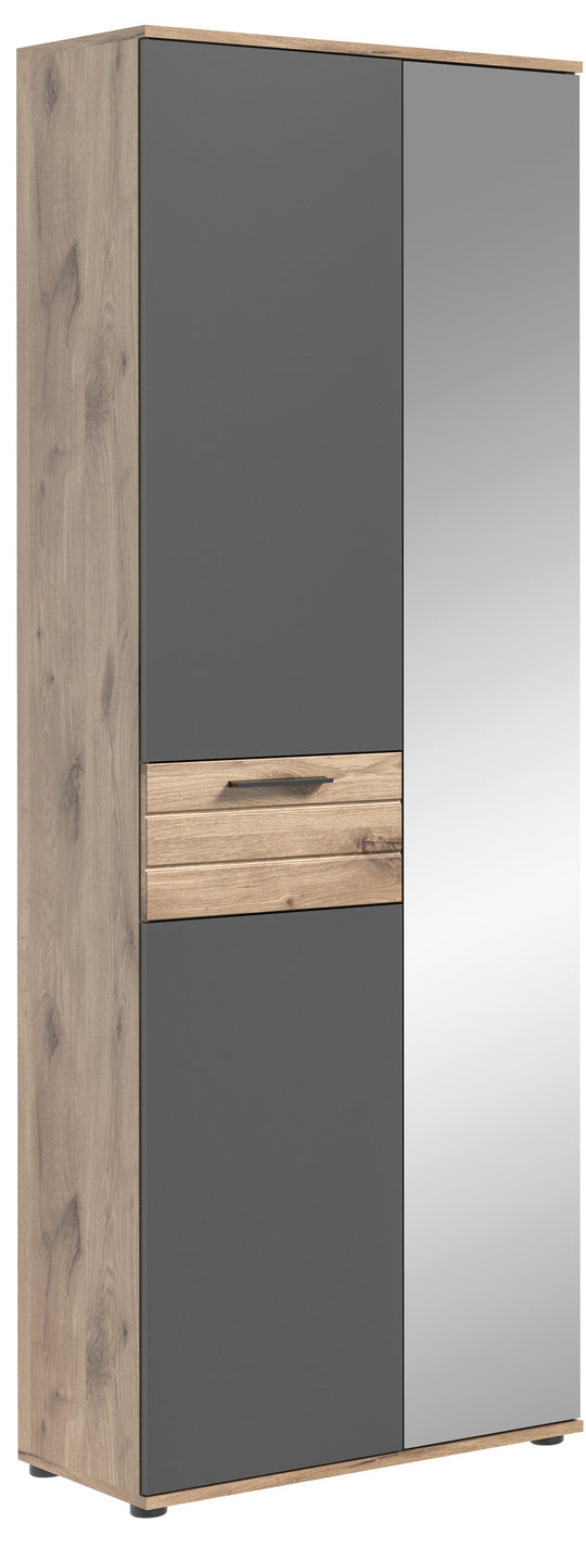 TK8 Garderobenschrank (B/H/T: 70x200x37 cm) in Nox Oak Nachbildung und Basalt grau Nachbildung