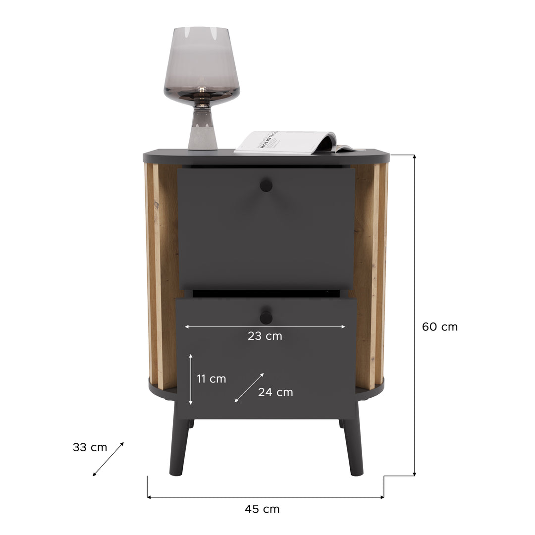 TK63 Nachtkommode (B/H/T: 45x60x33 cm) in grau Nachbildung und Artisan Eiche