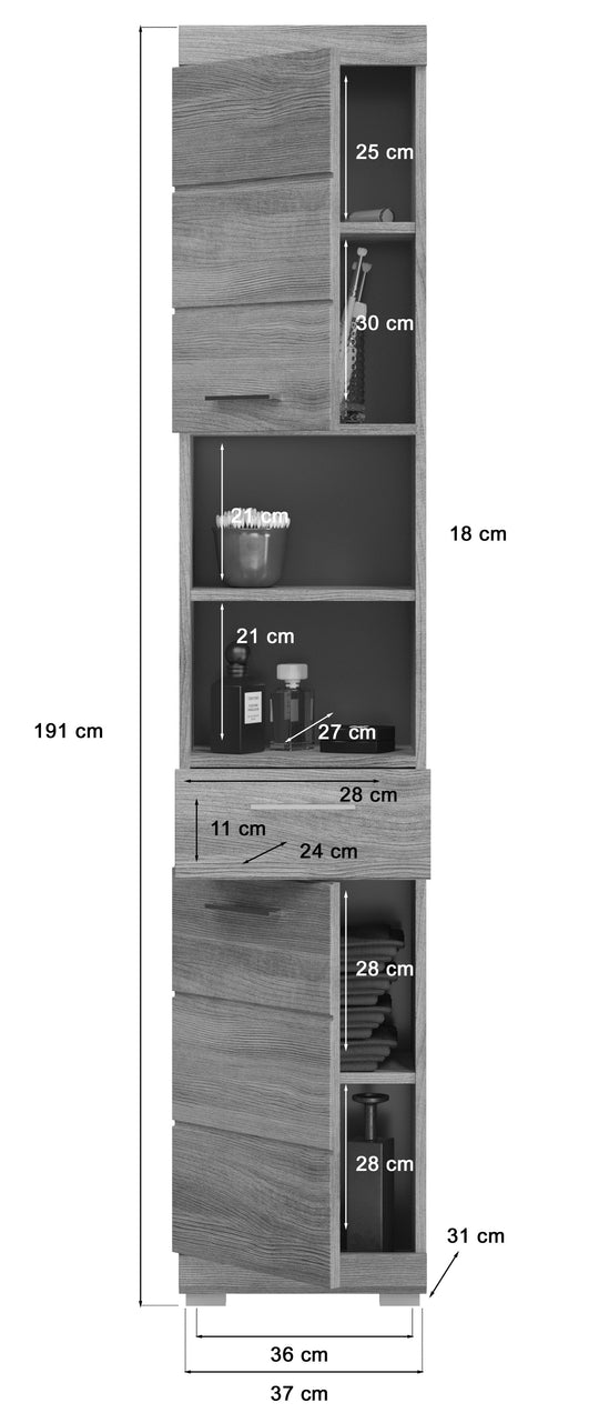 TK76 Hochschrank (B/H/T: 37x191x31 cm) in Rauchsilber Nachbildung und Rauchsilber tiefzieh