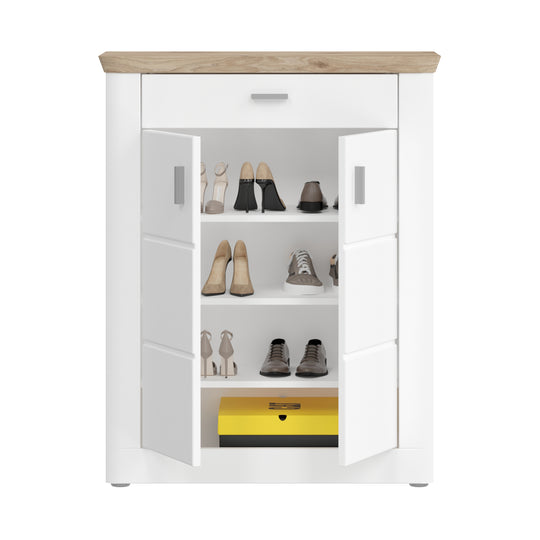 TK54 Schuhschrank (B/H/T: 79x101x37 cm) in weiß Nachbildung und weiß matt tiefzieh