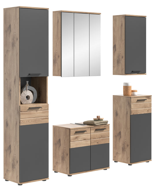 TK8 Badkombination (B/H/T: 164x190x34 cm) in Nox Oak Nachbildung und Basalt grau Nachbildung