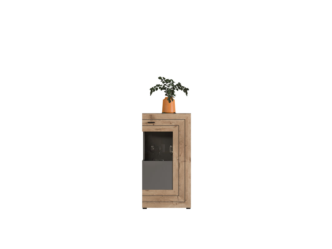 Standschrank I Modell TK4 I Design: Korpus und Fronten in matt grau und hochwertiger Rahmenapplikation in Nox Oak