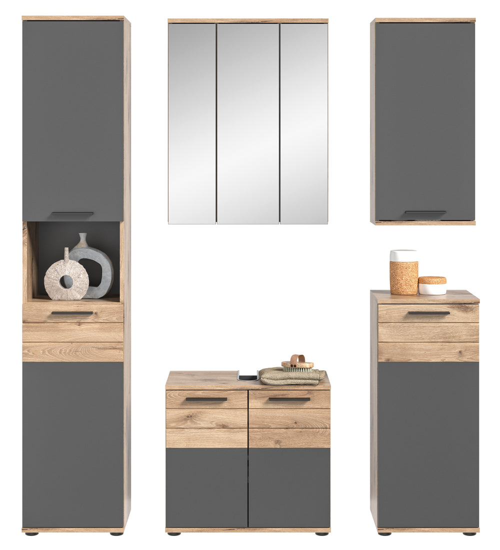 TK8 Badkombination (B/H/T: 164x190x34 cm) in Nox Oak Nachbildung und Basalt grau Nachbildung