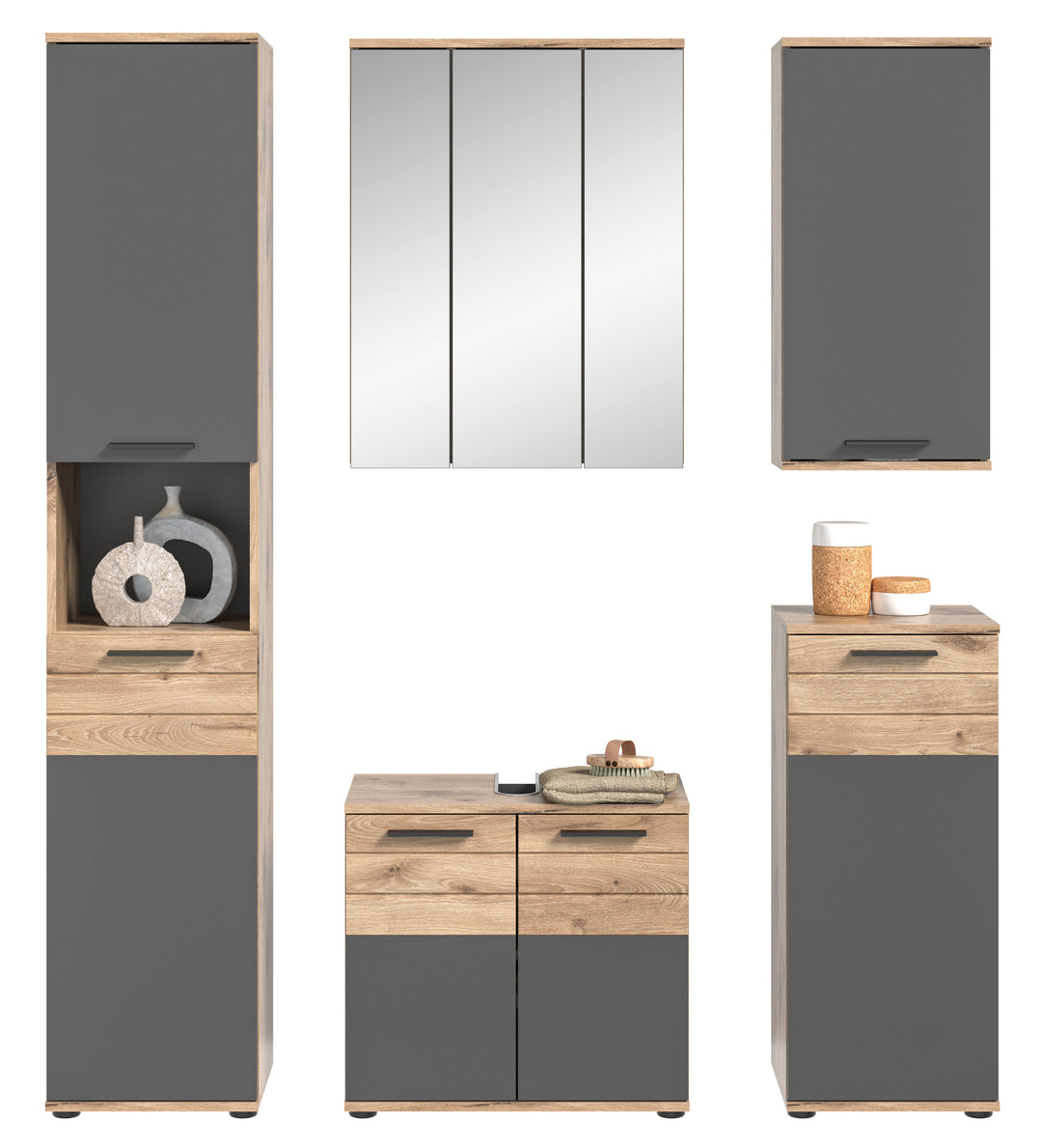 TK8 Badkombination (B/H/T: 164x190x34 cm) in Nox Oak Nachbildung und Basalt grau Nachbildung