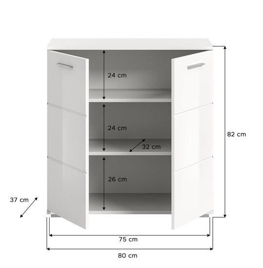 TK61 Kommode (B/H/T: 80x83x37 cm) in weiß Nachbildung und weiß Hochglanz