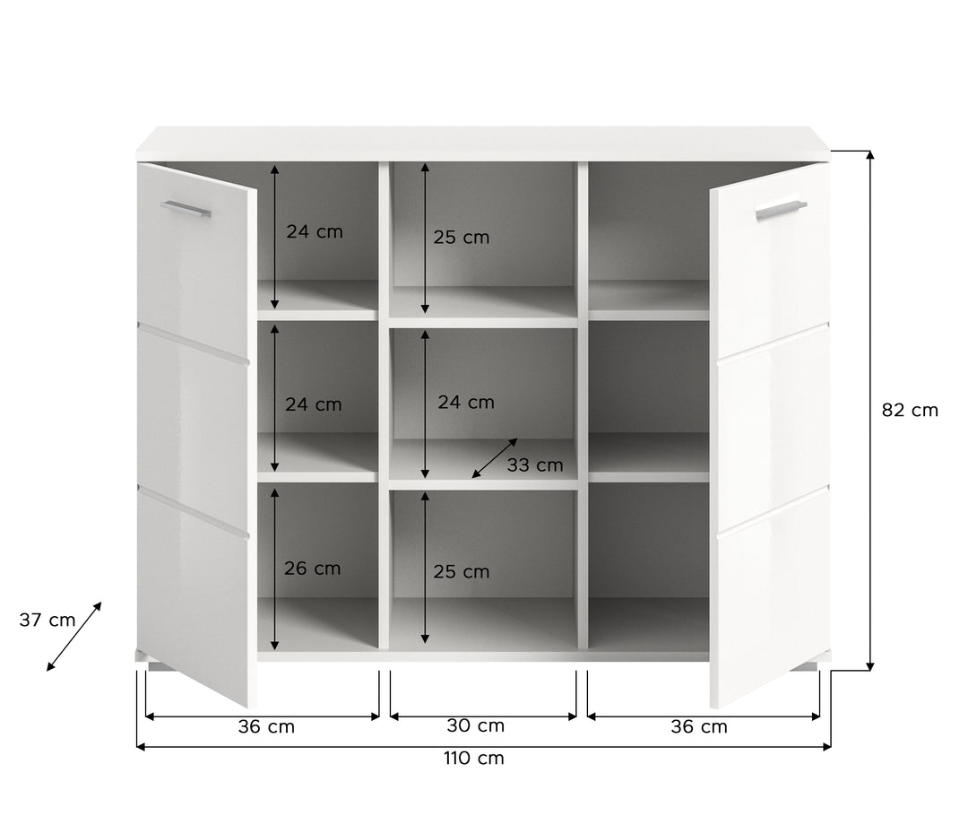 TK61 Kommode (B/H/T: 110x83x37 cm) in weiß Nachbildung und weiß Hochglanz