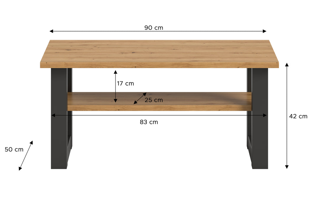 TK69 Couchtisch (B/H/T): 90x42x50 in Artisan Eiche NB und grau NB