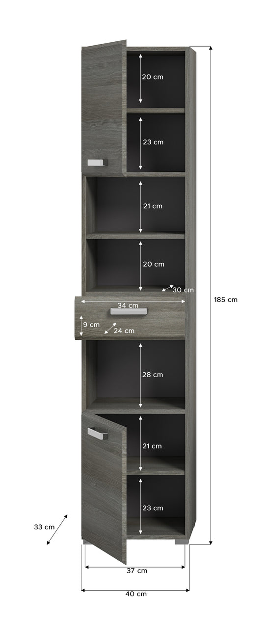 TK72 Hochschrank (B/H/T: 40x185x33 cm) in Rauchsilber Nachbildung