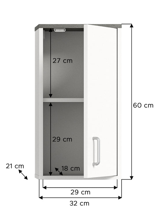 TK52 Hängeschrank (B/H/T: 32x60x21 cm) in weiß Nachbildung