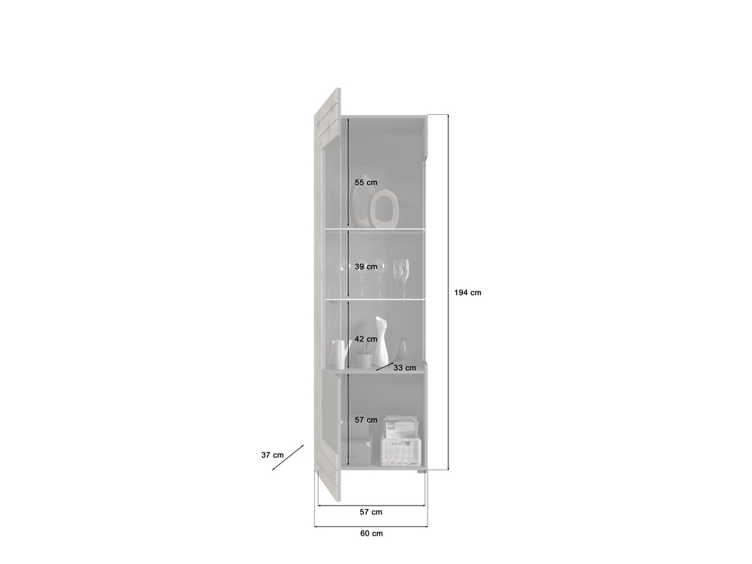 TK4 Vitrine (B/H/T: 60x194x37 cm) in grau Nachbildung