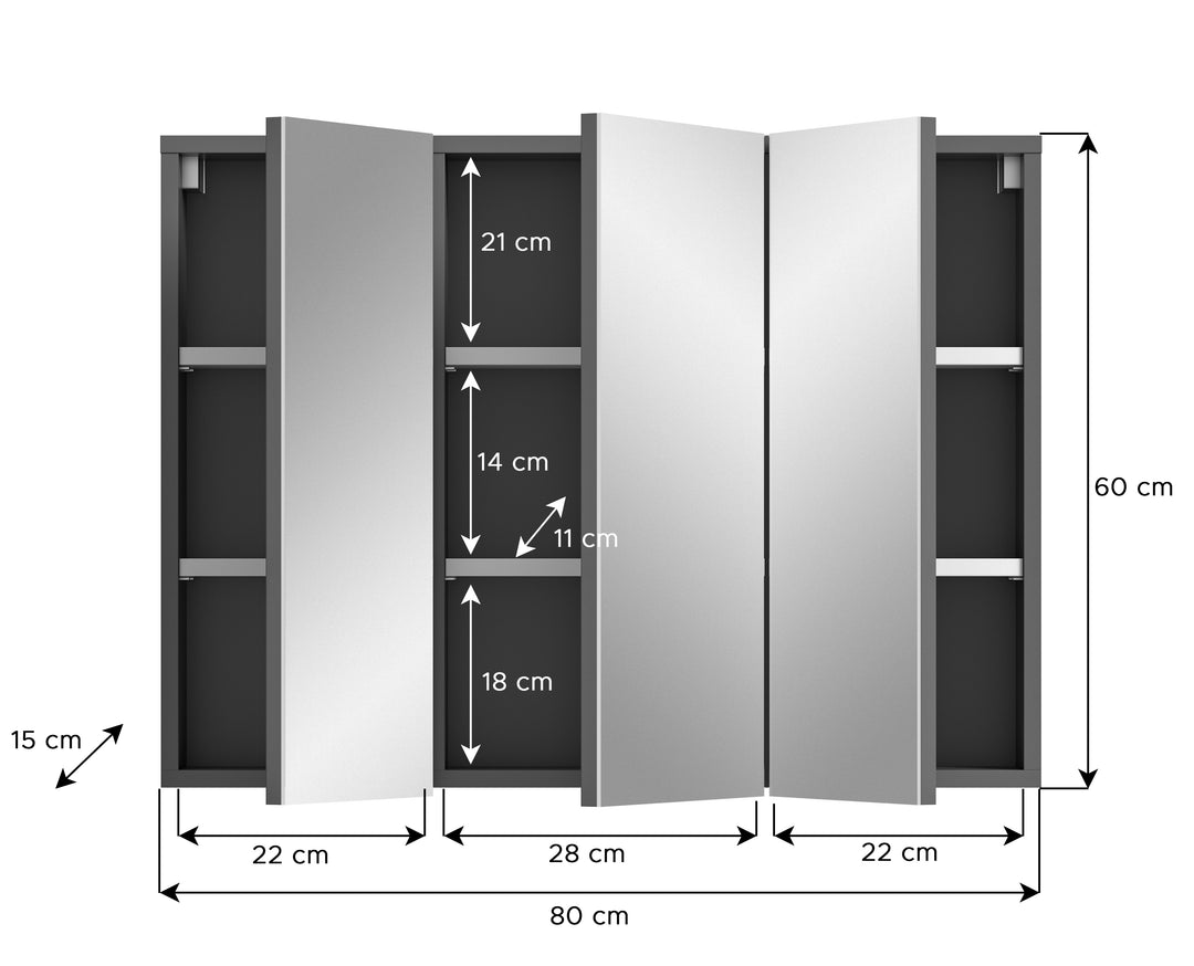 TK75 Spiegelschrank (B/H/T: 80x60x15 cm) in grau Nachbildung