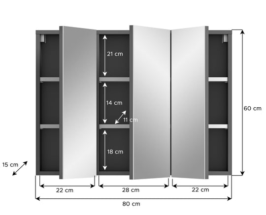 TK75 Spiegelschrank (B/H/T: 80x60x15 cm) in grau Nachbildung