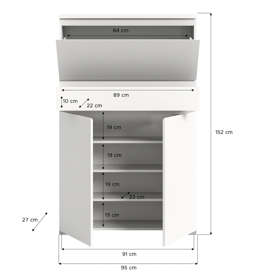 TK70 Schuhschrank (B/H/T: 95x151x27 cm) in weiß Nachbildung