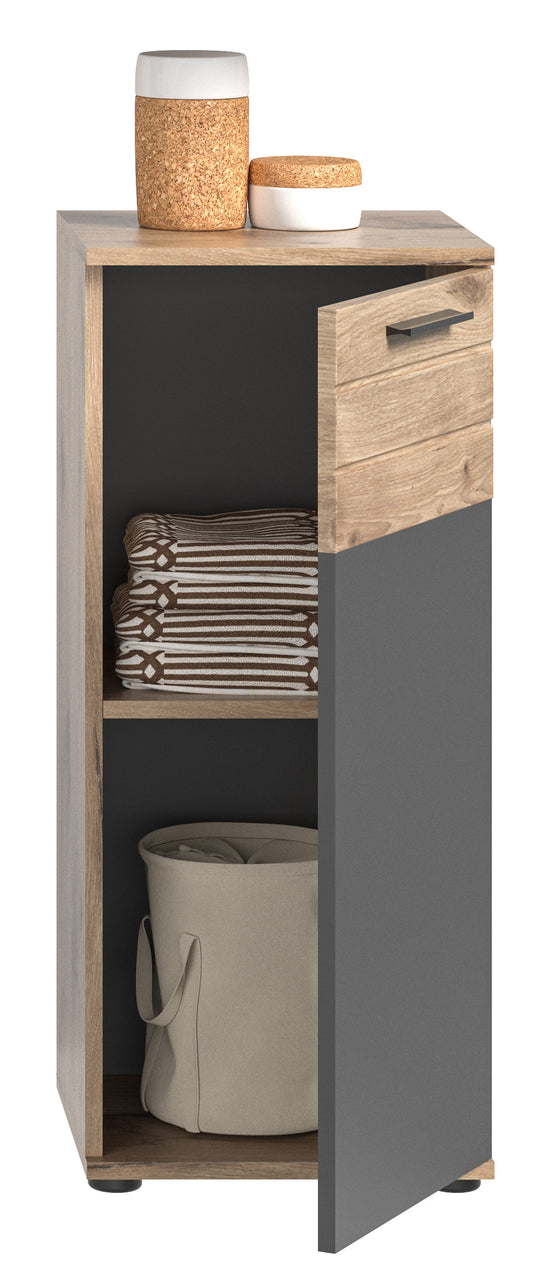 TK8 Badstandschrank (B/H/T: 37x87x34 cm) in Nox Oak Nachbildung und Basalt grau Nachbildung