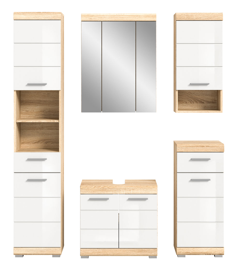 TK47 Badkombination (B/H/T: 164x191x34 cm) in Sonoma Eiche hell und weiß Hochglanz tiefzieh