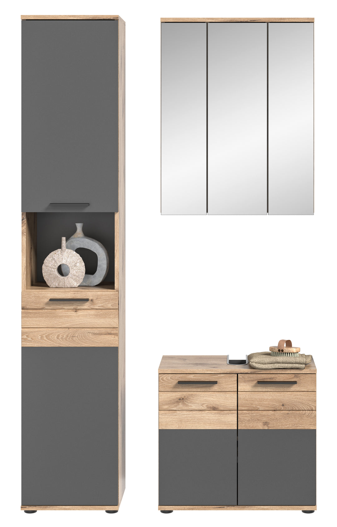 TK8 Badkombination (B/H/T: 112x190x34 cm) in Nox Oak Nachbildung und Basalt grau Nachbildung