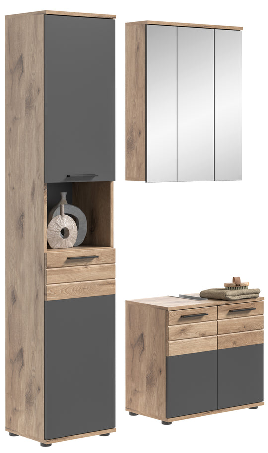 TK8 Badkombination (B/H/T: 112x190x34 cm) in Nox Oak Nachbildung und Basalt grau Nachbildung