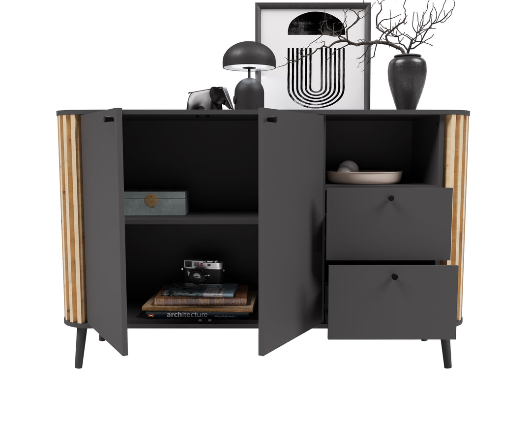 TK63 Sideboard (B/H/T: 138x87,5x40 cm) in grau Nachbildung und Artisan Eiche