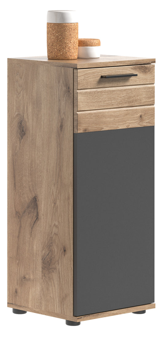 TK8 Badstandschrank (B/H/T: 37x87x34 cm) in Nox Oak Nachbildung und Basalt grau Nachbildung