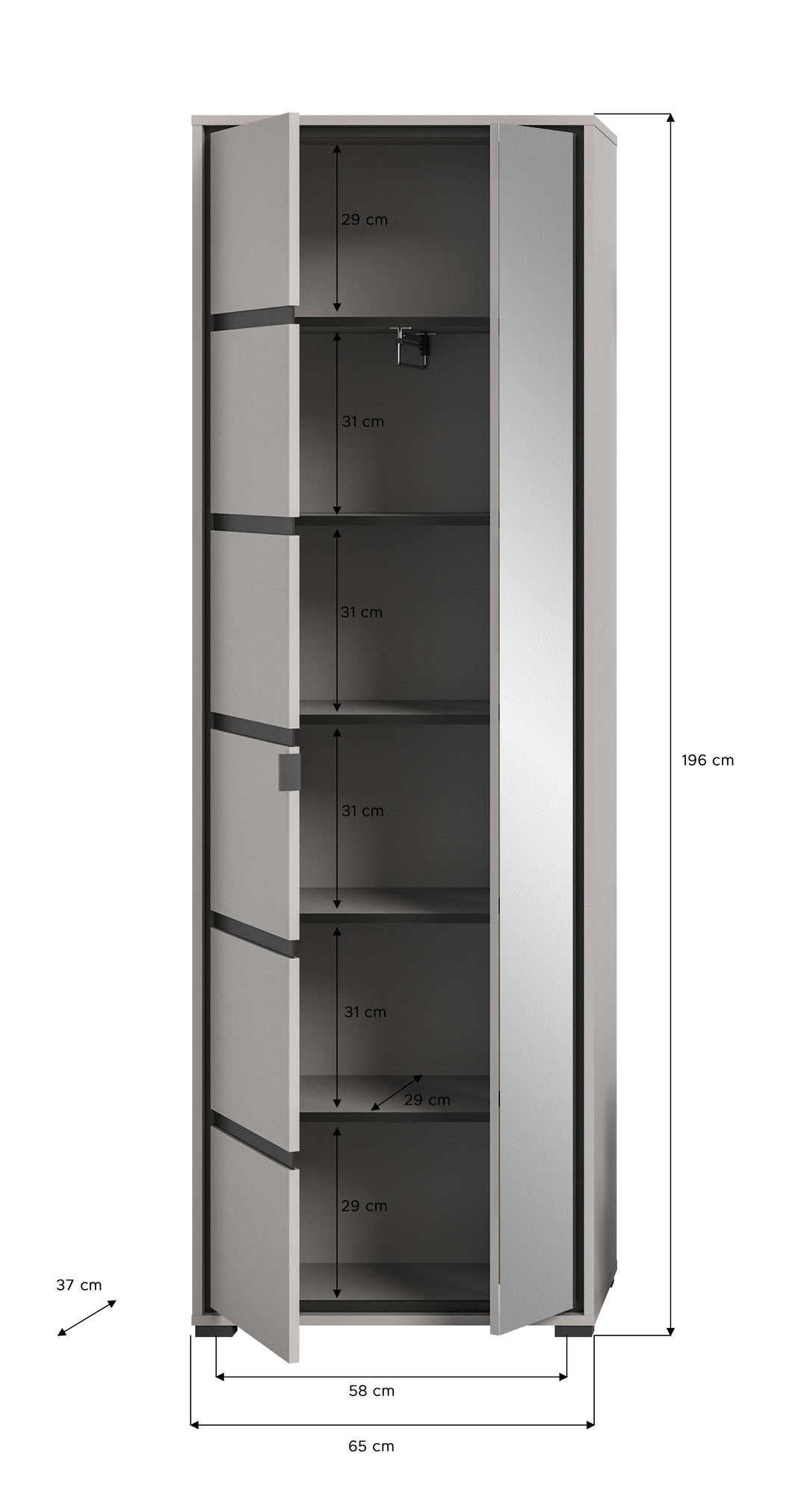 TK44 Garderobenschrank (B/H/T: 65x196x37 cm) in grau Nachbildung