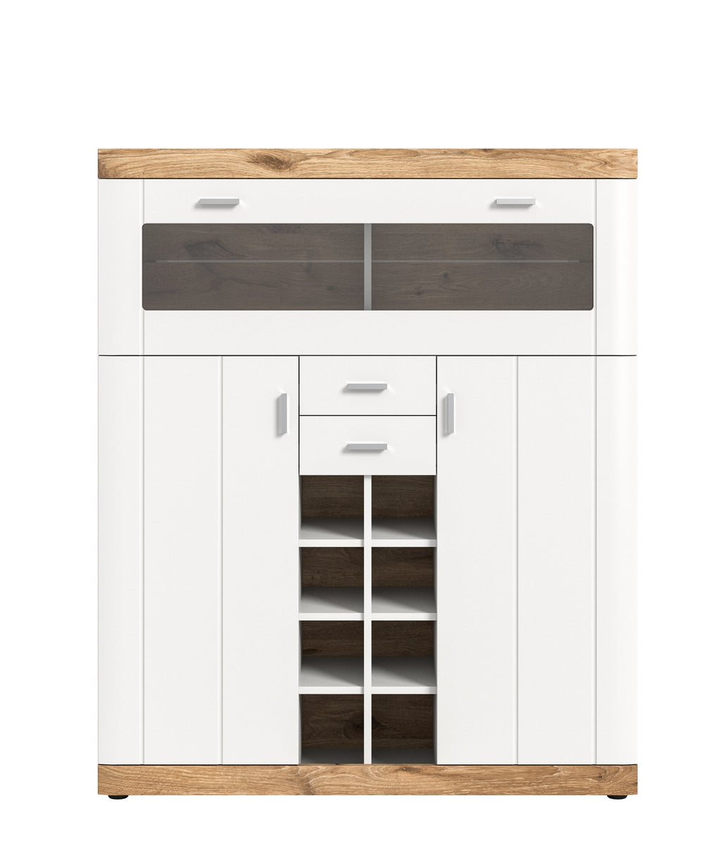 TK49 Barschrank (B/H/T: 117x140x37,5 cm) in weiß Nachbildung und weiß matt tiefzieh