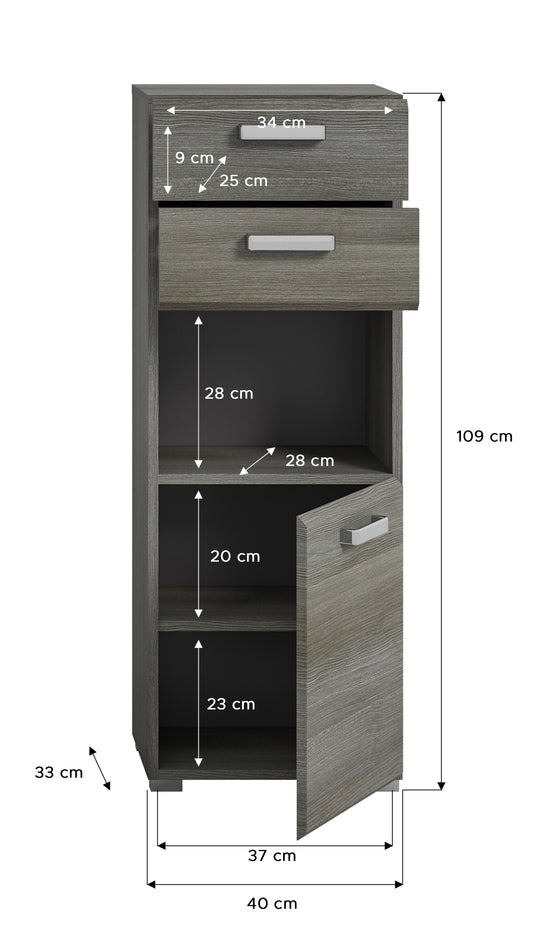 TK72 Standschrank (B/H/T: 40x109x33 cm) in Rauchsilber Nachbildung