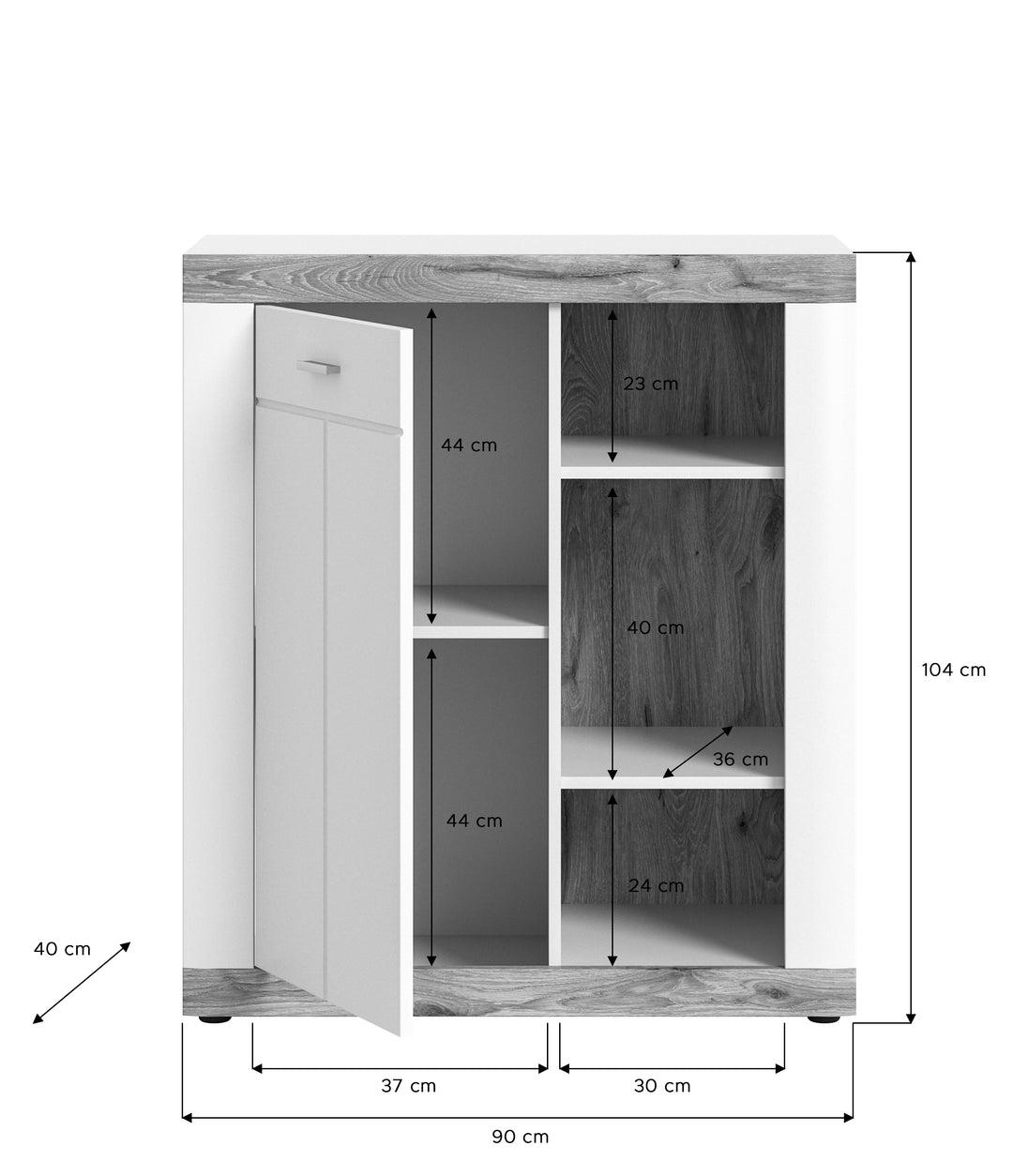 TK49 Kommode (B/H/T: 91x104x40 cm) in weiß Nachbildung und weiß matt tiefzieh