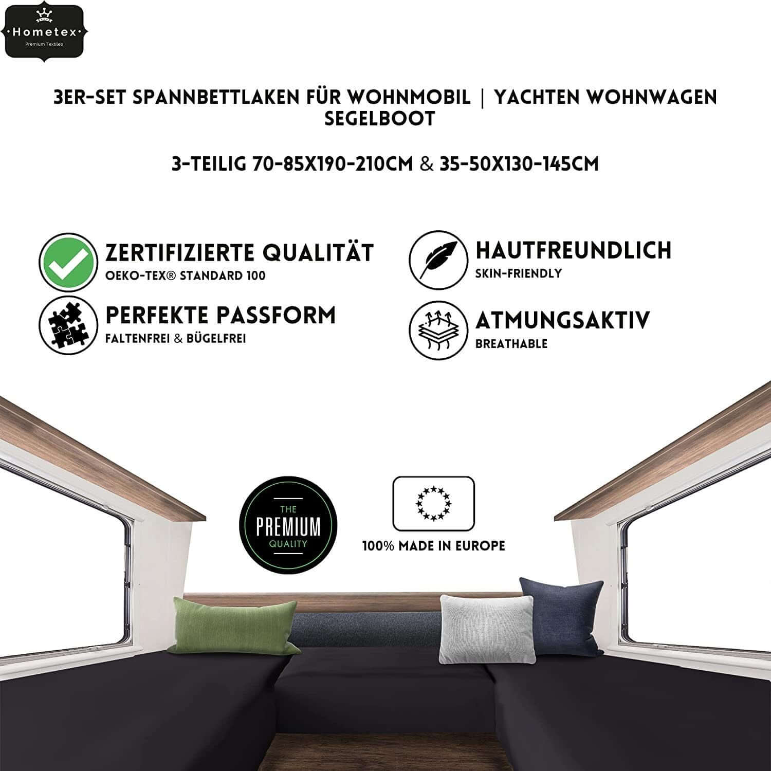 3er-Set Spannbettlaken für Wohnmobil , Yachten & Wohnwagen 70-85x190-210cm & 35-50x130-145cm