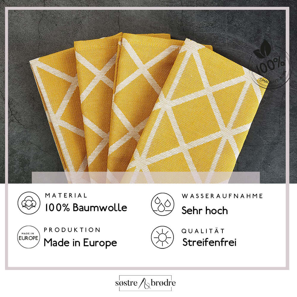 4 Stück Geschirrtücher Set Elements Mustard - MADE IN EU 50x70 cm