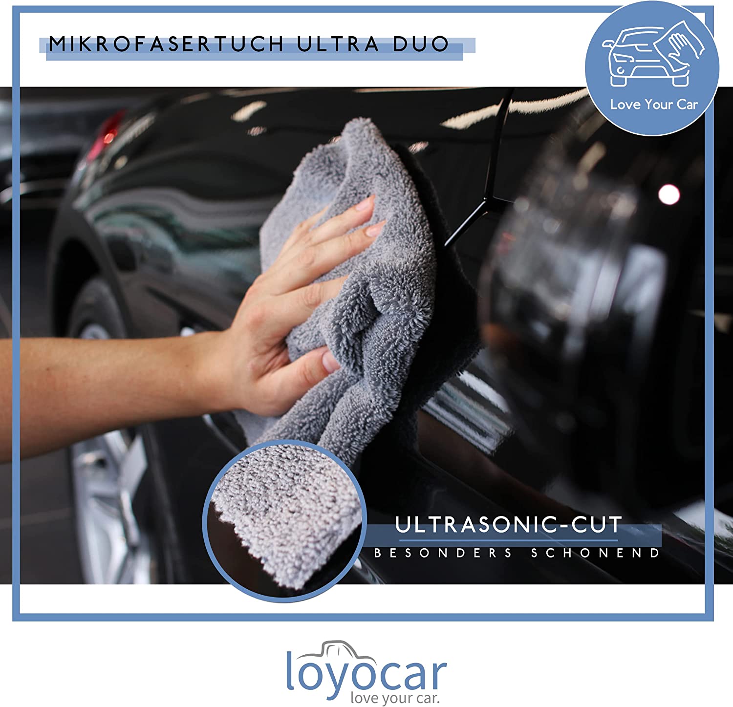 LOYOCAR 1x weiches Poliertuch ohne Rand 40x40cm - schonend und saugstark mit 520 GSM - lackschonende Mikrofasertücher für Auto Politur - Microfasertuch Autopflege Poliertuch Auto