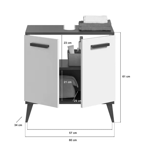 Waschbeckenunterschrank I Modell TK14 I Design: Skandinavisches Design in moderner Farbkombination aus weiß NB und anthrazit grau NB