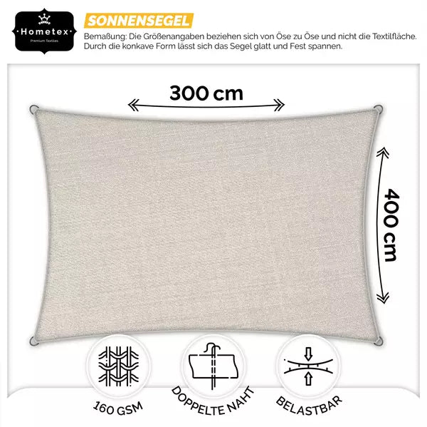 rechteckiges Sonnensegel 3×4M Cream