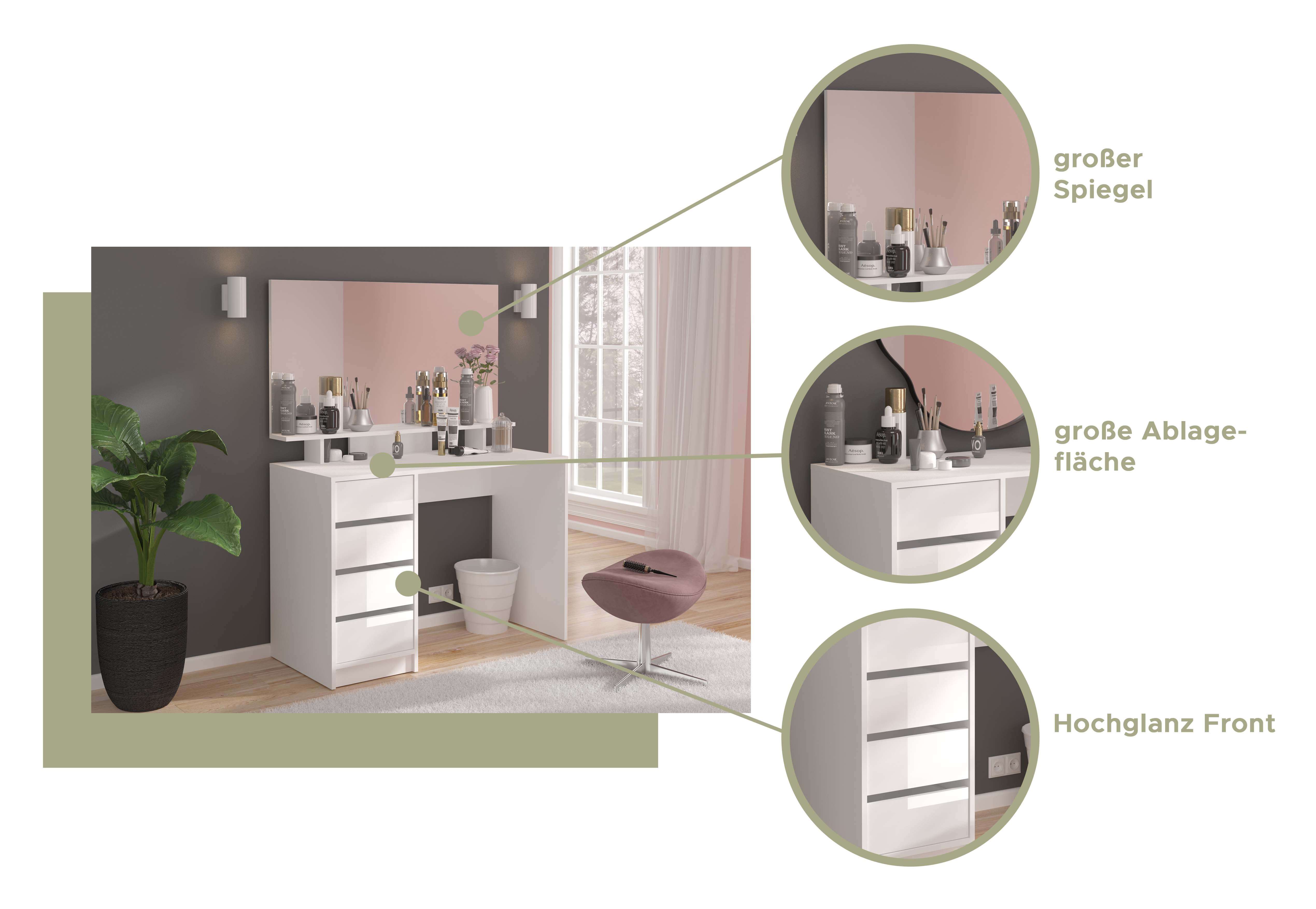 Aufsatzspiegel I Modell TK3 I Design: gradliniges Desgin, mit praktischem Ablageboden und offenen Fächern