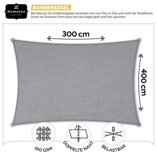 rechteckiges Sonnensegel 3×4M Light grey