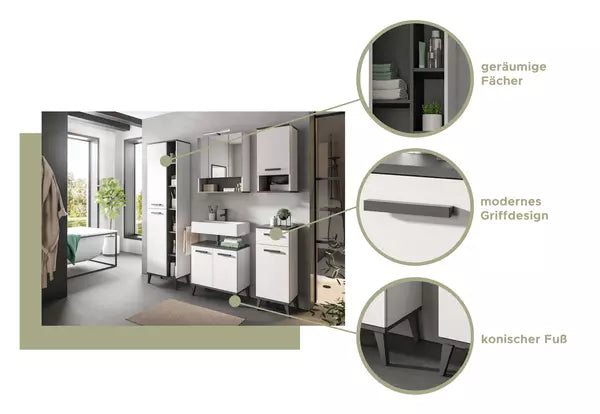 Waschbeckenunterschrank I Modell TK14 I Design: Skandinavisches Design in moderner Farbkombination aus weiß NB und anthrazit grau NB