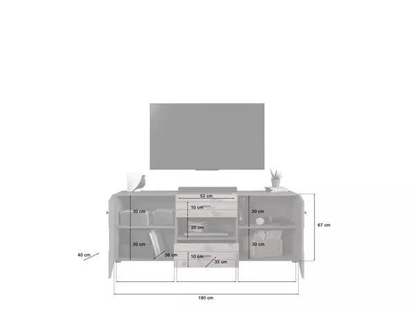 TV Element I Modell TK4 I Design: Korpus und Fronten in matt grau und hochwertiger Rahmenapplikation in Nox Oak
