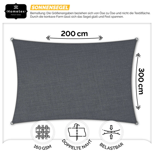 rechteckiges Sonnensegel 2×3M Dark grey